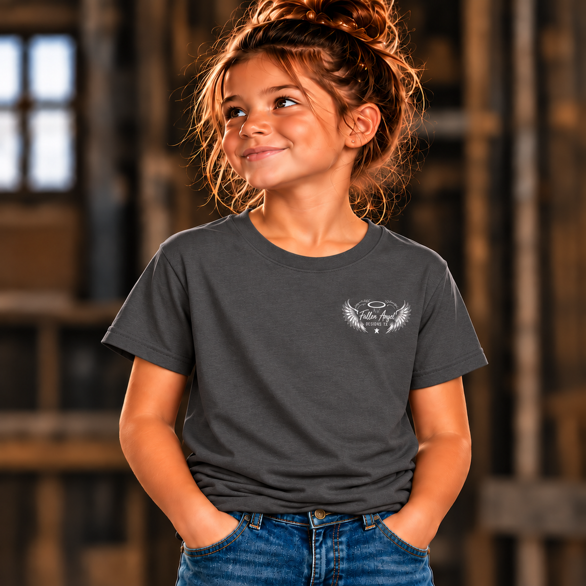 District DT6000Y youth T-shirt in Charcoal