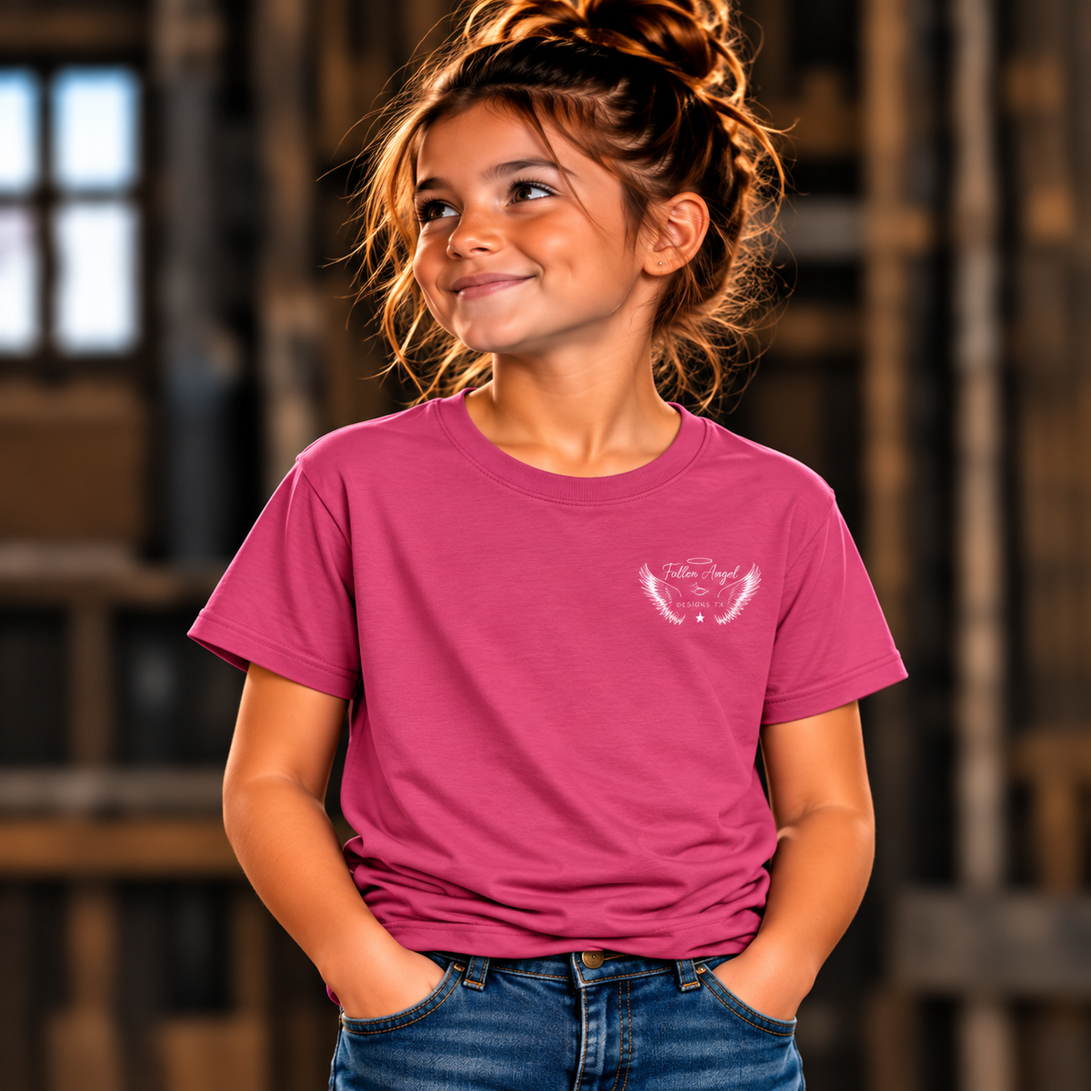 District DT6000Y youth T-shirt in Flush Pink