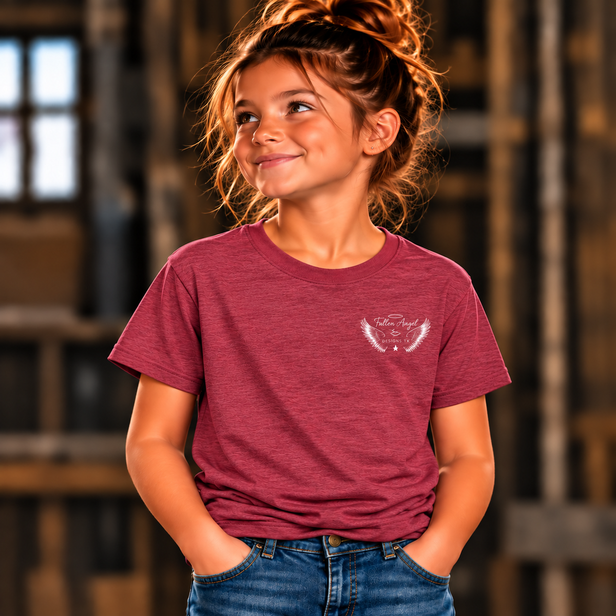 District DT6000Y youth T-shirt in Heathered Cardinal