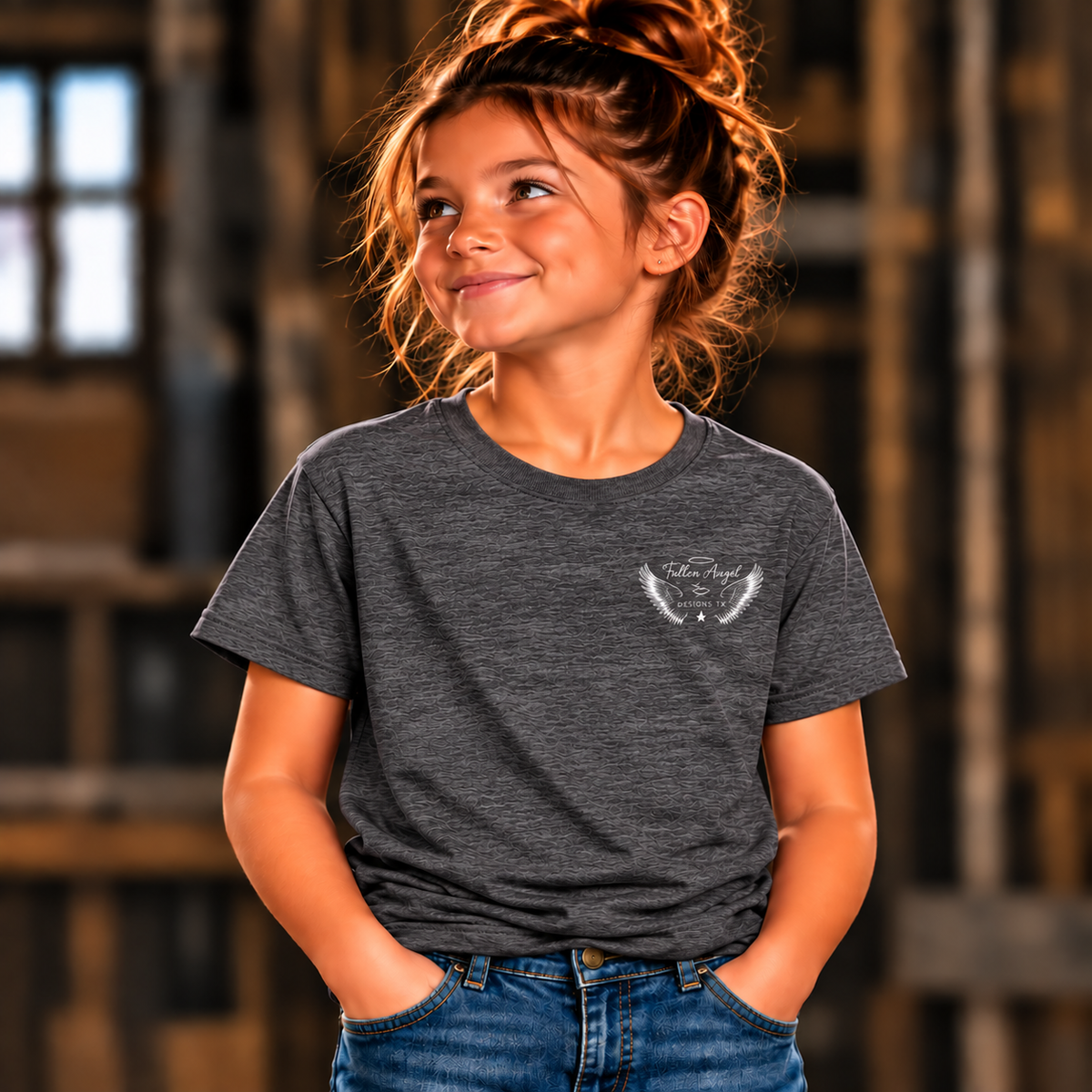 District DT6000Y youth T-shirt in Heathered Charcoal