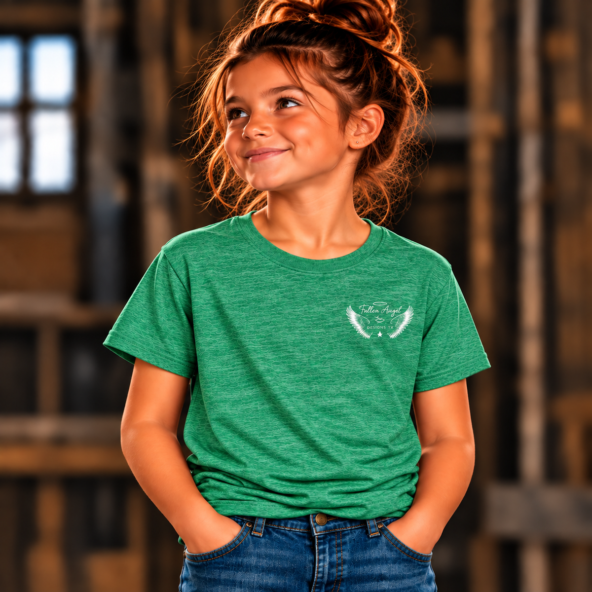 District DT6000Y youth T-shirt in Heathered Kelly Green