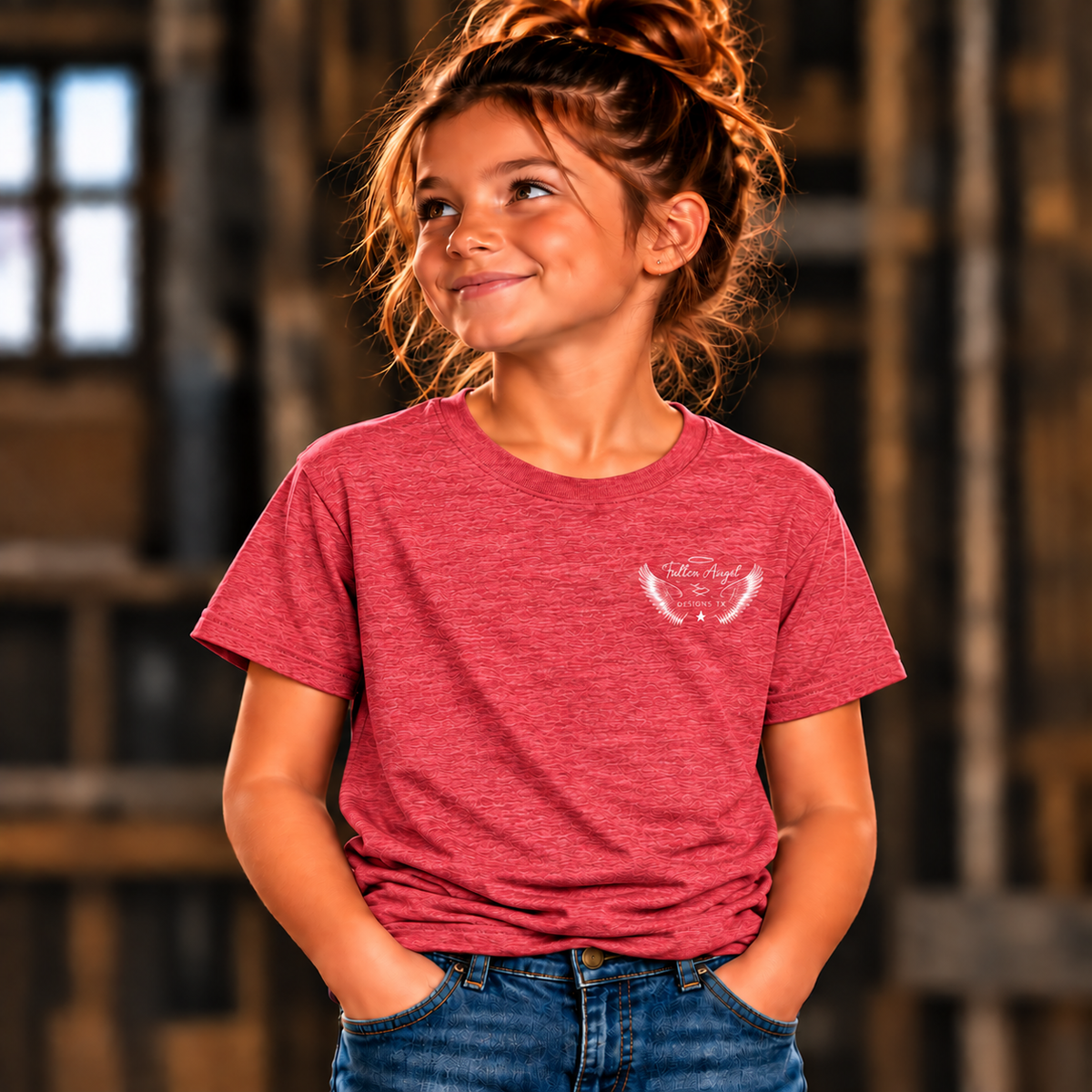 District DT6000Y youth T-shirt in Heathered Red