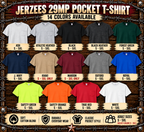 14 Jerzees 29MP pocket T-shirt colors with Khaki and Maroon limited to S–3XL