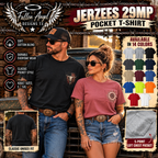 Rustic Western pocket T-shirt showcase with Fallen Angel Designs TX branding