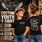 Fallen Angel Designs TX custom youth T-shirt with DTF print or embroidery options