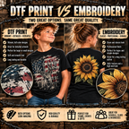 DTF print versus embroidery options for custom youth T-shirts
