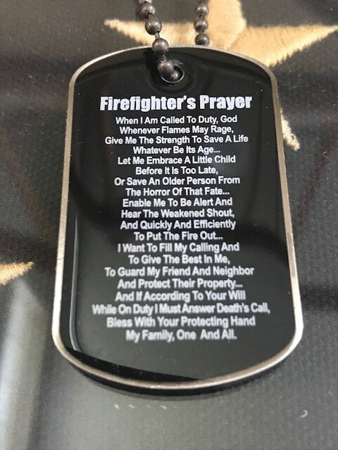 Firefighter's Prayer Fire Rescue Brushed Steel Dog Tag ,  Make a great Firefighter Gift  Sku: DT010
